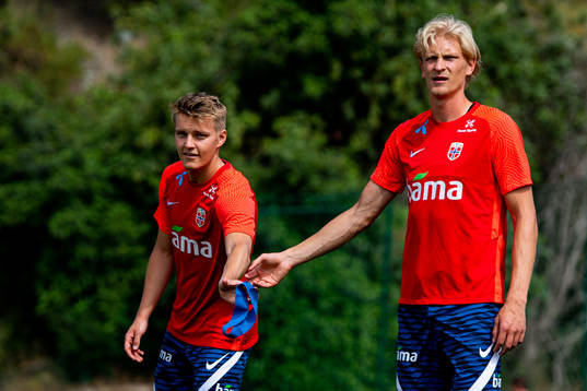 Martin Ødegaard and Morten Thorsby of the Norwegian