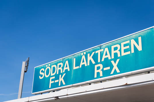 Skylt till Södra Läktaren på Malmö Stadion