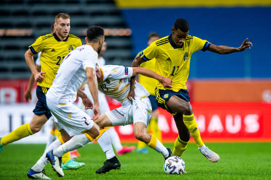 Hakob Hakobyan of Armenia and Alexander Isak and Dejan