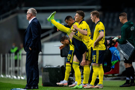 Janne Andersson, head coach of Sweden and Mattias Svanberg