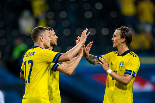 Marcus Berg of Sweden celebrates 3-1 togheter with Viktor