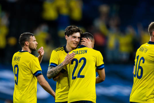 Marcus Berg, Victor Nilsson Lindelöf and Robin Quaison of