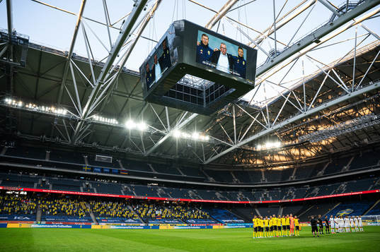 Players of Sweden and Armenia are lined up