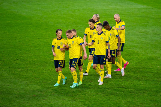 Emil Forsberg of Sweden celebrates with teammates