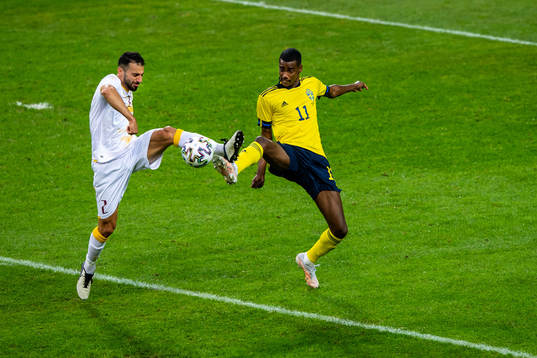 Andre Jack Calisir of Armenia and Alexander Isak of Sweden