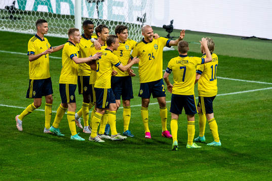 Marcus Danielson of Sweden celebrates 2-0