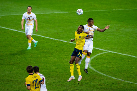 Alexander Isak of Sweden and Wbemyar Angulo Mosquera of