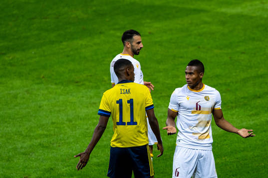 Alexander Isak of Sweden and Wbemyar Angulo Mosquera of