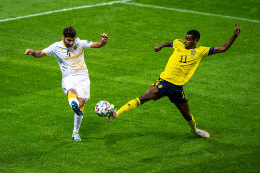 Taron Voskanyan of Armenia and Alexander Isak of Sweden