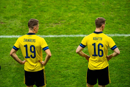 Mattias Svanberg and Emil Krafth of Sweden