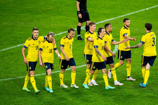Players of Sweden celebrates 3-1 by Marcus Berg