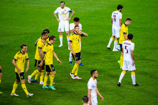 Marcus Berg of Sweden celebrates 3-1