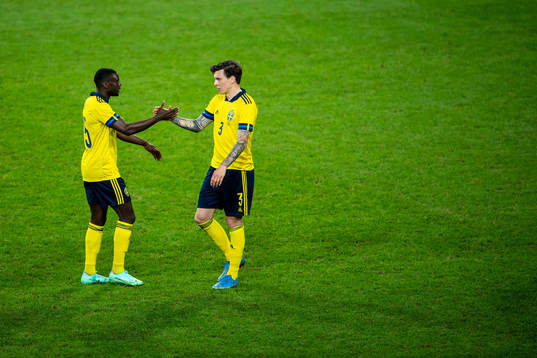 Ken Sema and Victor Nilsson Lindelöf of Sweden
