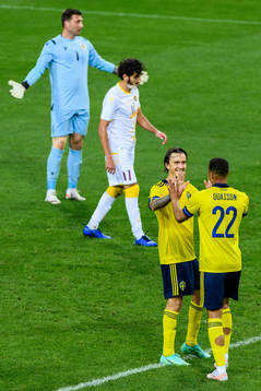 Sebastian Larsson and Robin Quaison of Sweden celebrate