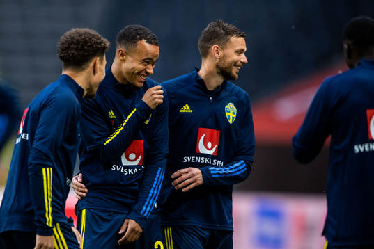 Robin Quaison and Marcus Berg of Sweden