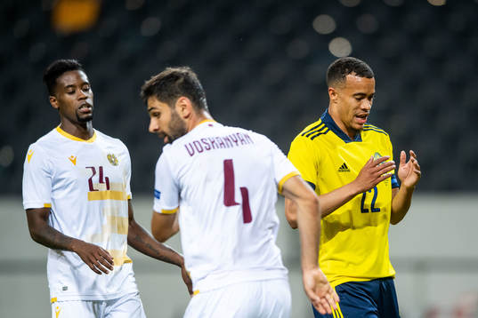 Robin Quaison of Sweden looks dejected