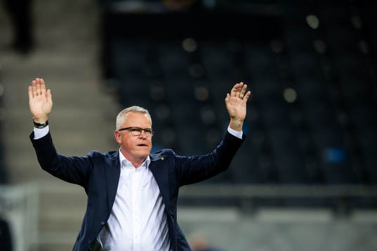 Janne Andersson, head coach of Sweden celebrates
