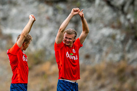 Martin Ødegaard and Erling Braut Haaland of the Norwegian