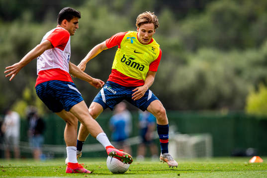 Mohamed Elyounoussi and Jonas Svensson of the Norwegian