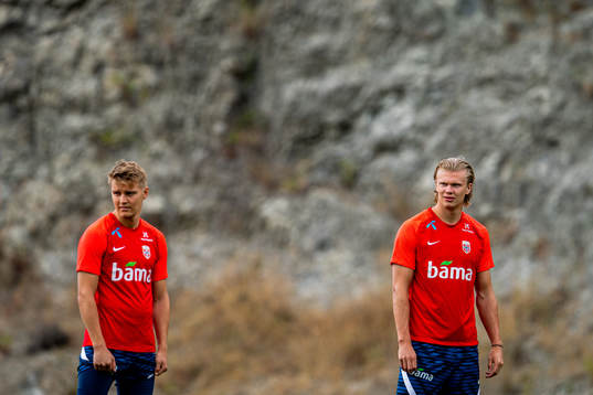 Martin Ødegaard and Erling Braut Haaland of the Norwegian