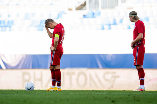 Martin Ødegaard and Erling Braut Haaland of Norway look