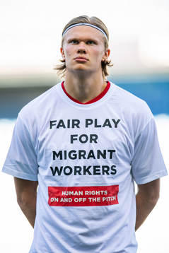 Erling Braut Haaland of Norway wearing a t-shirt with the