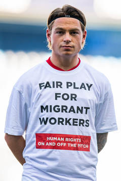 Patrick Berg of Norway wearing a t-shirt with the message