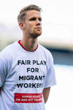 Kristoffer Ajer of Norway wearing a t-shirt with the