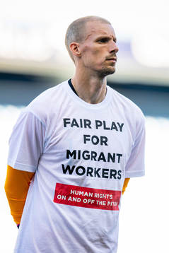 Goalkeeper André Hansen of Norway wearing a t-shirt with