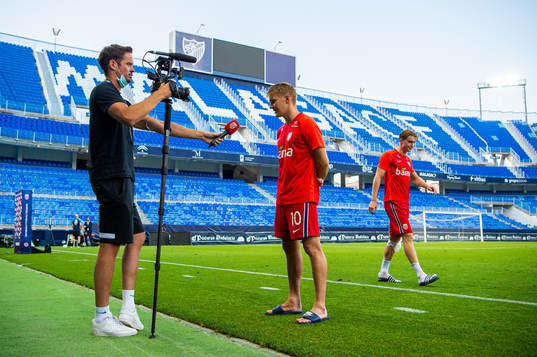 Martin Ødegaard of Norway is being interviewed by Terje
