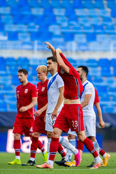 Erling Braut Haaland of Norway looks dejected at half-time
