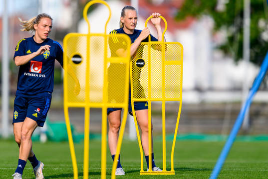 Mimmi Larsson and Stina Blackstenius of the Swedish women's