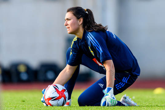 Goalkeeper Zecira Musovic of the Swedish women's national