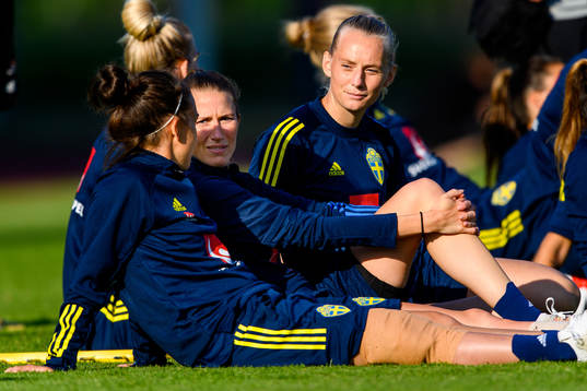 Emma Berglund and Stina Blackstenius of the Swedish women's