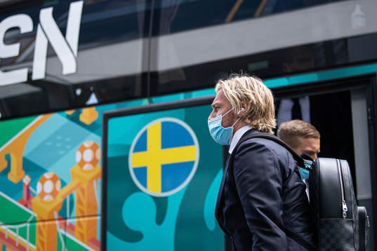 Emil Forsberg of the Swedish national football team arrives