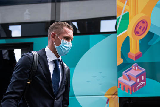 Robin Olsen of the Swedish national football team arrives