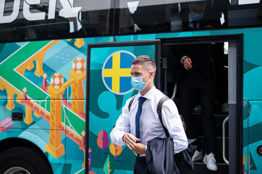 Mikael Lustig of the Swedish national football team arrives