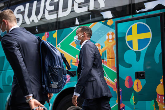 Robin Quaison of the Swedish national football team arrives
