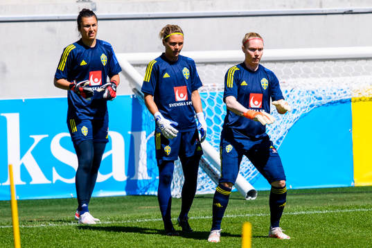 Goalkeeper Zecira Musovic, goalkeeper Jennifer Falk and