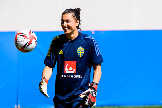 Goalkeeper Zecira Musovic of the Swedish women's national