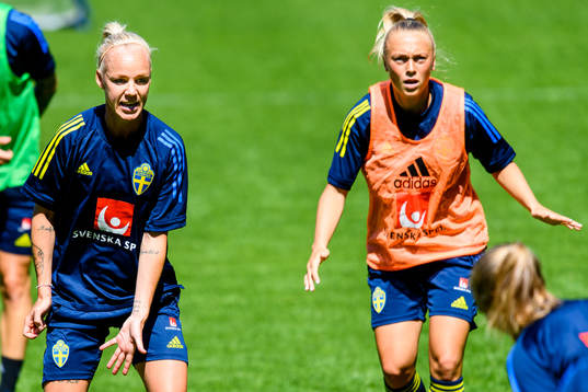 Caroline Seger and Hanna Bennison of the Swedish women's