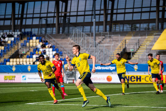 Emil Holm of Sweden celebrates 1-0