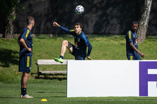 Victor Nilsson Lindelöf and Alexander Isak of the Swedish