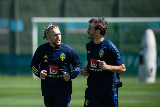 Emil Forsberg and Gustav Svensson of the Swedish national