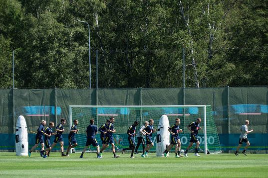 Players of the Swedish national football team at a training