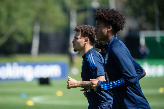 Jordan Larsson of the Swedish national football team at a