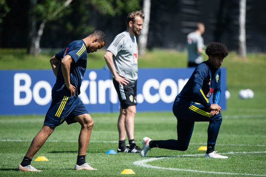 Robin Quaison of the Swedish national football team at a