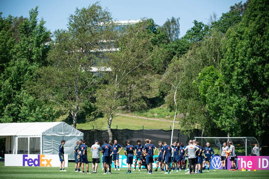 Players of the Swedish national football team at a training