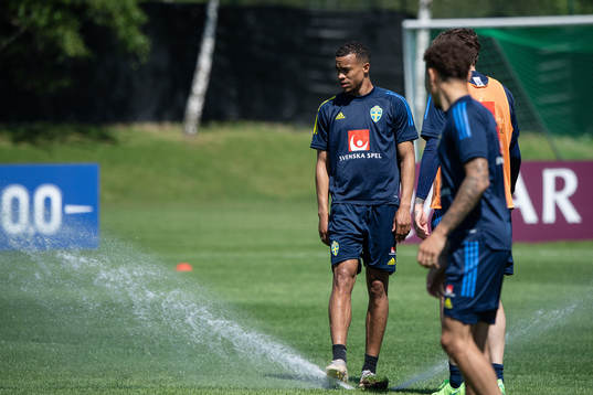 Robin Quaison of the Swedish national football team at a