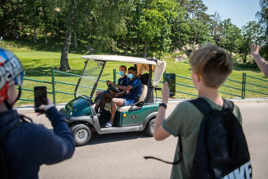 Ludwig Augustinsson and Alexander Isak of the Swedish
